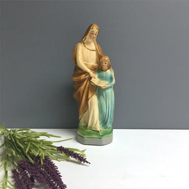 Saint Anne and young Mary chalkware statue - vintage religious icon 
