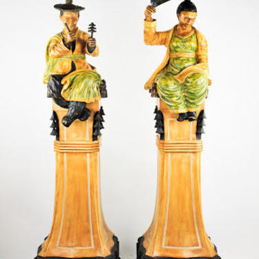 Chinese Decorative Figural Sculptures of Ming Man and Woman 