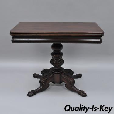 Antique Classical Empire Mahogany Ball and Claw Console Flip Top Game Table