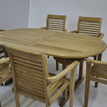 Oval Outdoor Teak Summer Extension Dining Table 6 teak wood armchairs 