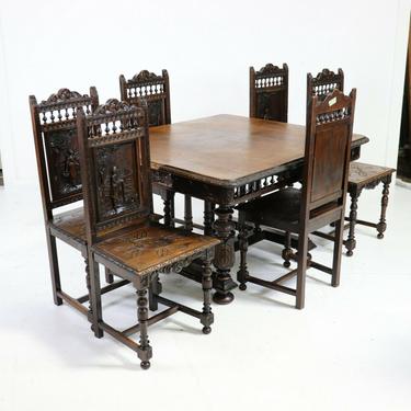 French Dining Set with Sideboard, Breton Style, Vintage / Antique