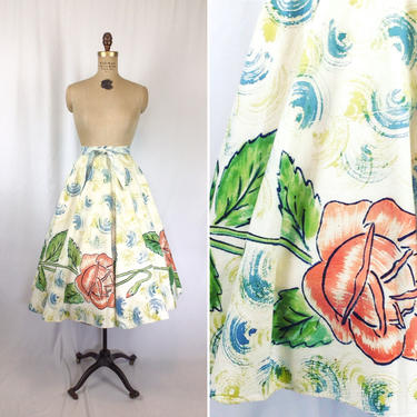 Vintage 50s circle skirt | Vintage floral hand painted circle skirt | 1950s Mexican full circle skirt 