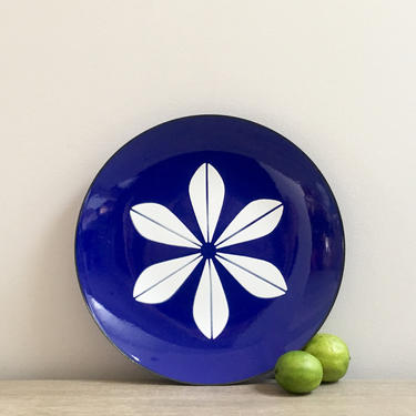 Cathrineholm Blue White Lotus Plate Platter Serving Tray 12&amp;quot; Danish Mod Scandinavian Enamel Enamelware 