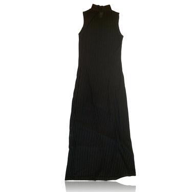 90s Semi Transparent Striped Maxi Dress Black Mockneck // Helium // Size Medium 