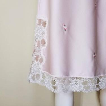 Vintage 80s Pink Lingerie Half Slip, Small Petite / Embroidered Pink Skirt Slip / White Lace Trim Slip / Deadstock Vintage Barbizon Slip 