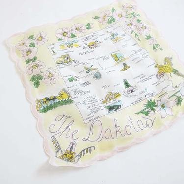 Vintage The Dakotas Souvenir Kerchief - 1950s North South Dakota State Map Small Handkerchief - Mt Rushmore Badlands - Housewarming Gift 