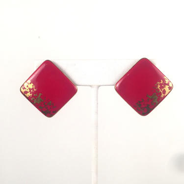 Vintage 1980s Red and Gold Square Earrings 