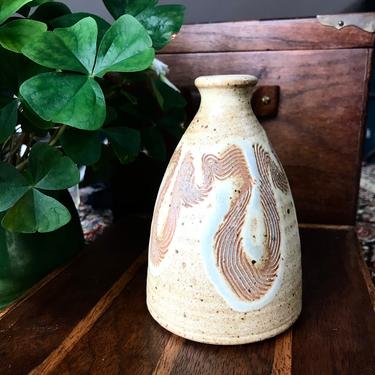 Studio Pottery Weed Pot Bud Vase Sgraffito Earth Tones Mid Century Modern Style 1970s 