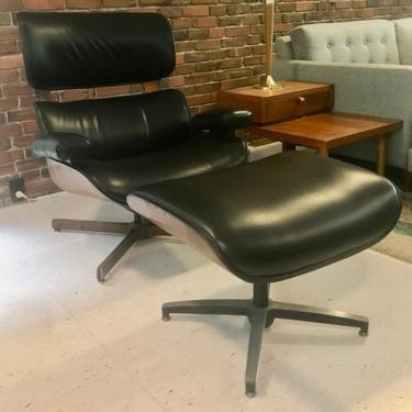 Vintage Plycraft Mr. Chair  Lounge Chair and Ottoman - Restored, New Leather 
