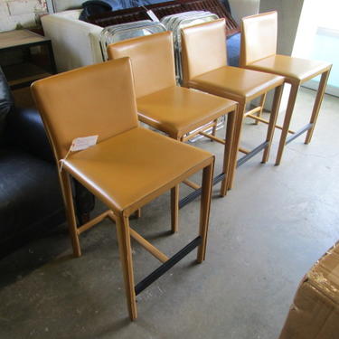SET OF FOUR ROOM AND BOARD SAVA LEATHER COUNTER STOOLS