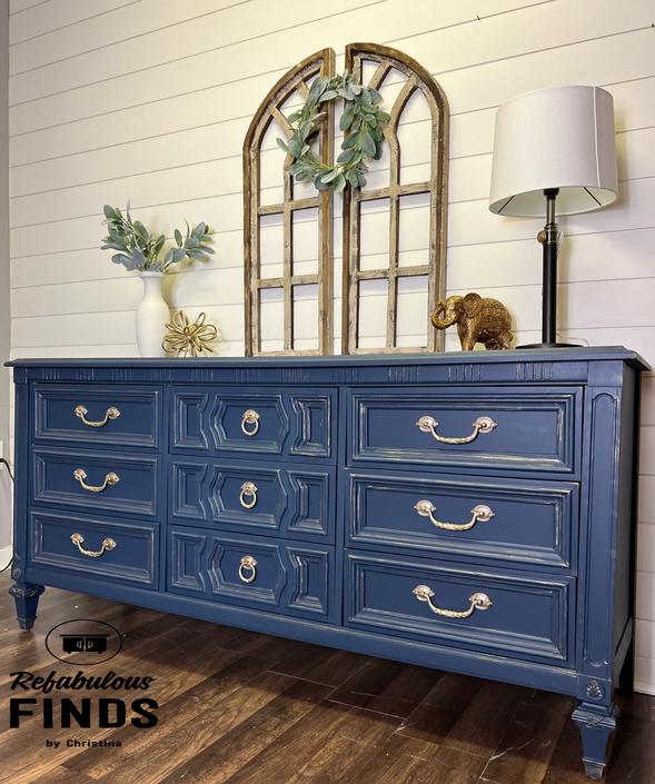 Stunning Navy Blue Drexel Dresser or Buffet 