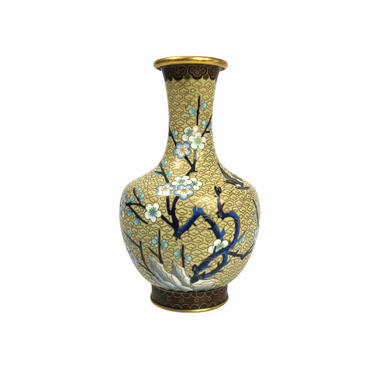 Vintage Gold and Blue Chinoiserie Cloisonné Enamel Vase 