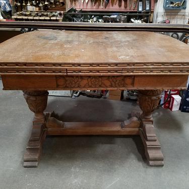 Vintage Hand Carved Oak Table H30.5 x W45.625 x D35.75