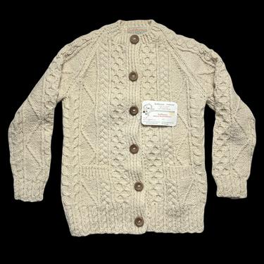 NEW w/ Tags! ~ Vintage 1970s Women's IRISH Wool Cardigan ~ S ~ Fisherman Sweater ~ Cable Knit ~ Made in Ireland ~ Loch Garman 