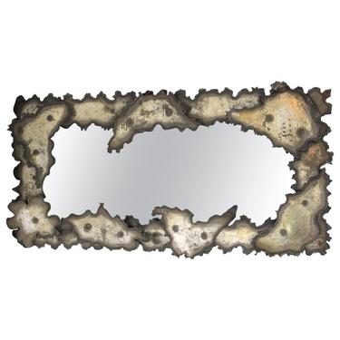 Brutalist Torch-Cut Metal Wall Mirror