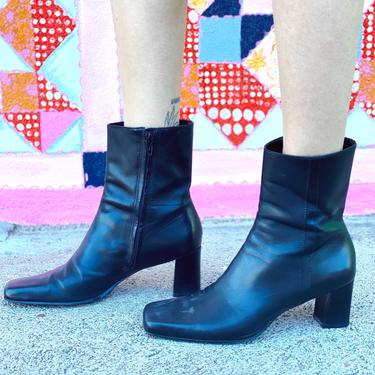 Black Leather Square Toed Boots
