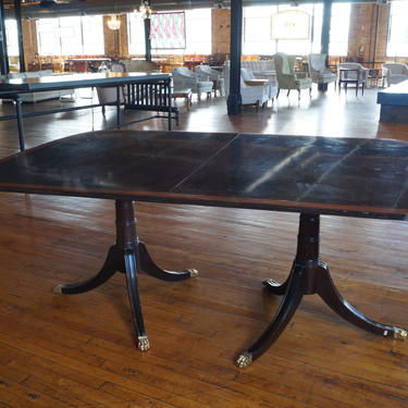 Dark Dining Table w Light Trim and Gold Feet 3 leaves