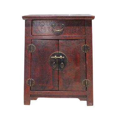 Oriental Distressed Brick Red Lacquer Side End Table Nightstand cs5711S