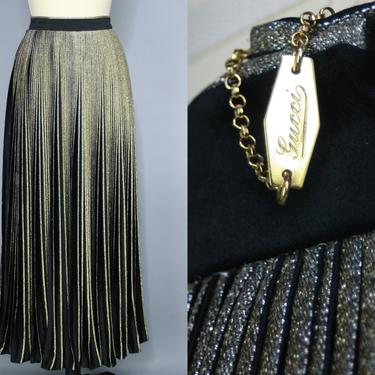 Vintage GUCCI Skirt | Black & Gold High Waisted Pleated Silk Skirt | small / medium 