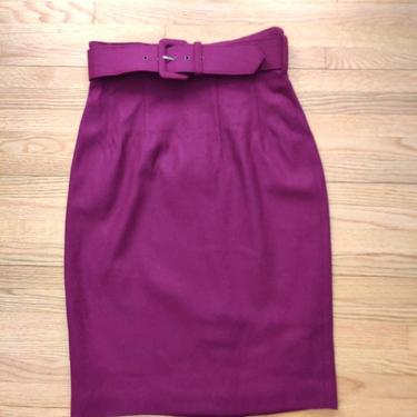 Vintage 80s/90s Purple Wool Skirt with Belt // Pencil Skirt 