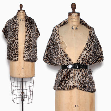 Vintage 60s Faux Leopard Fur Stole / 1960s Soft Faux Fur Evening Jacket Wrap 