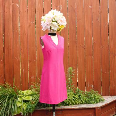 s.a.l.e. Vintage 1960s Mod Hot Pink Dress -  Sleeveless Fuschia Party Dress Minimalist Sheath - S 