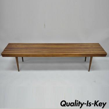 Vintage Mid Century Danish Modern 72" Long Walnut Wooden Slat Bench Coffee Table