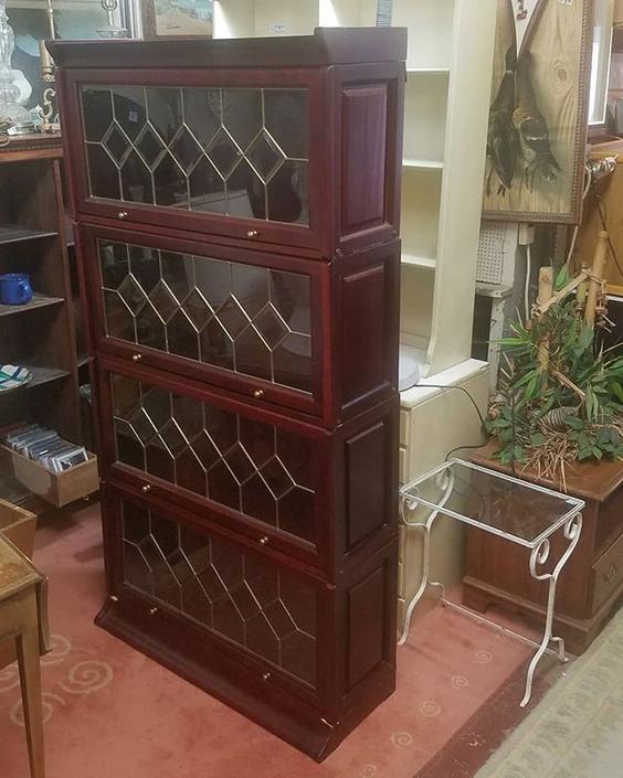 Four Shelf Six Piece Barrister Bookcase, Leaded Glass Barrister Bookcase