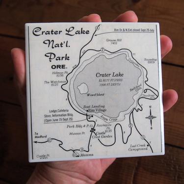 1971 Crater Lake National Park Vintage Map Coaster - Ceramic Tile - Repurposed 1970s AAA Road Map - Oregon - Handmade 