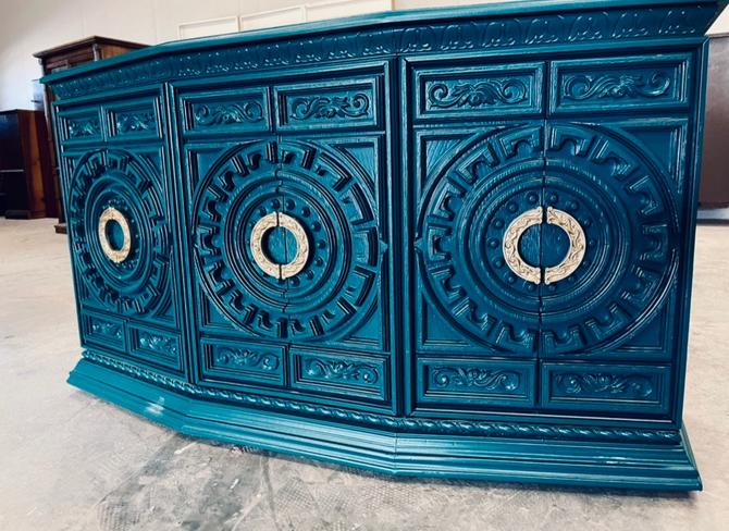 SAMPLE item Peacock Blue Ornate Console Dresser Credenza 