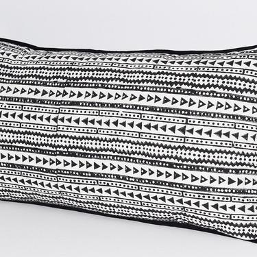 Hand Block Printed Lumbar Pillow Cover, Black and White Throw Pillow, Modern Home Decor, Geometric Print 