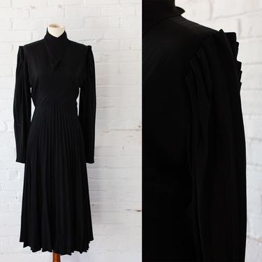 1940s Black Rayon Crepe Dress 