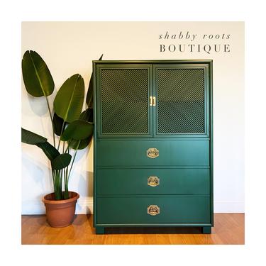 NEW! Dark Emerald Green Tall Dresser cabinet armoire chest of drawers mid century modern chinoiserie chic • San Francisco CA by Shab