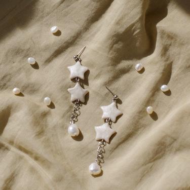 Star Dangle Freshwater Pearl Polymer Clay Earrings 