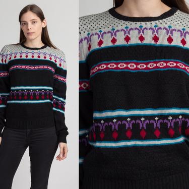 70s 80s Puff Sleeve Sweater - Small to Medium | Vintage Fair Isle Striped Girly Pullover 
