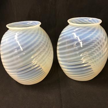 Pair Vintage Opalescent Glass Electric Light Shade 2 3/4&amp;quot; Fitter c1910 item #3327 