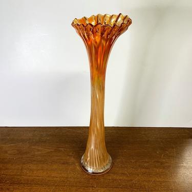 Vintage Fenton Glass Nine Sixteen Carnival Glass Funeral Vase Marigold 16&quot; Tall 