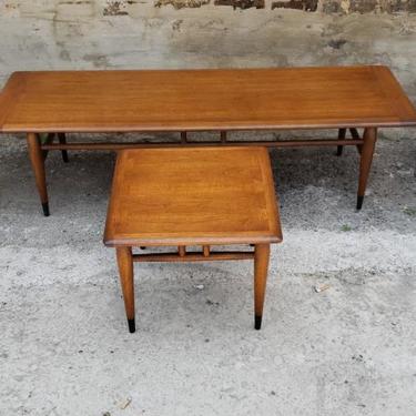 Vintage Mid Century Modern Lane Acclaim Rectangular Surfboard Coffee Table and 3 Square Side Tables