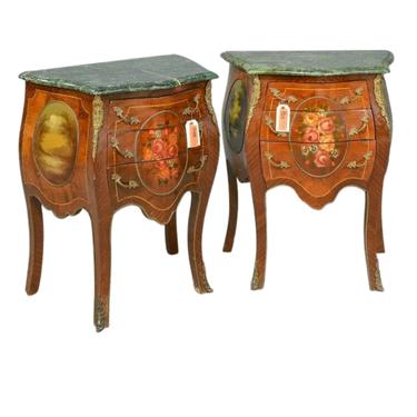 Night Stands, Side Tables, French Style, Pair, Marble Top Chests, Handsome Set!!