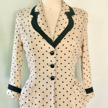 Vintage 1950s Nipped Wasp Waist Jacket Polka Dots 