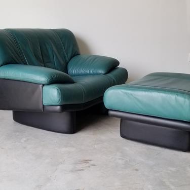 1990s Nicoletti Salotti Style Italian Postmodern Leather Lounge Chair with Ottoman 