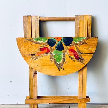Round Folding Boho Painted Wood Table | Floral | Mexican | Bohemian | Side Table | End Table | TV Tray Wood Tray with Legs | Blue Green Red 