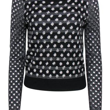 Diane von Furstenberg - Black & White Polka Dot Sweater w/ Mesh Sleeves & Studded Trim Sz M