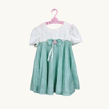 Sweet Vintage Kids Bonnie Jean NY Mint Green Gingham Check Prairie Dress 4T 