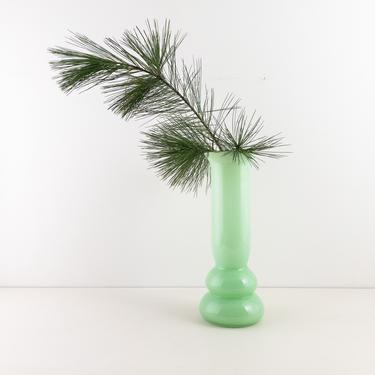 Vintage Tall and Slender Vase, Mint Green Glass Vase, Vessel for Greenery Stems and Branches, Flower Container 