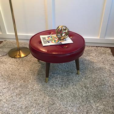 Ottoman Hassock Vintage Mid-Century Modern Round Living-room footrest Footstool stool 