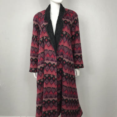 Vtg 70s chevron knit maxI sweater coat S/M 