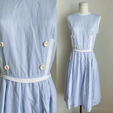 Vintage 1960s Blue & White Striped Sundress / S 