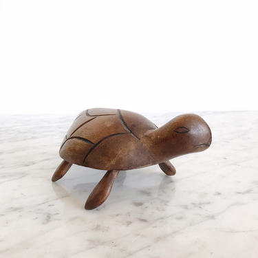 Cutest Vintage Carved Wood Turtle 