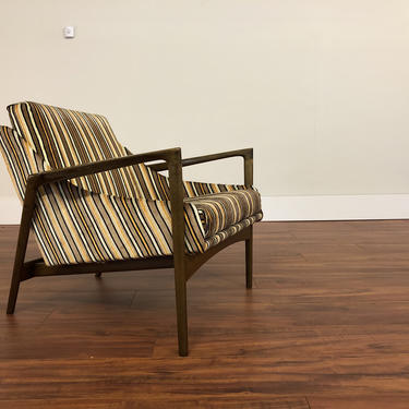 Ib Kofod Larsen for Selig Striped Mid Century Modern Lounge Chair 